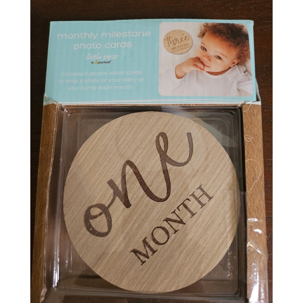 Little Pear Milestone Photo Cards Baby Brown Wood Grain 1-12 Months Prop Set